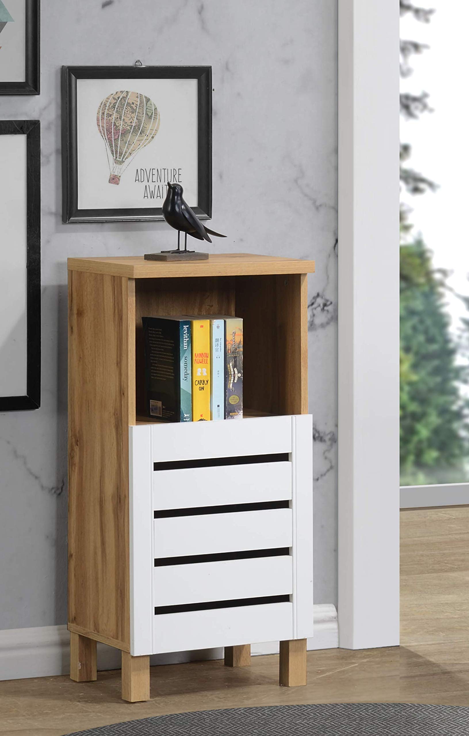 DeckUp Plank Uniti Engineered Wood Bed Side Table and End Table (Wotan Oak and White, Matte Finish)