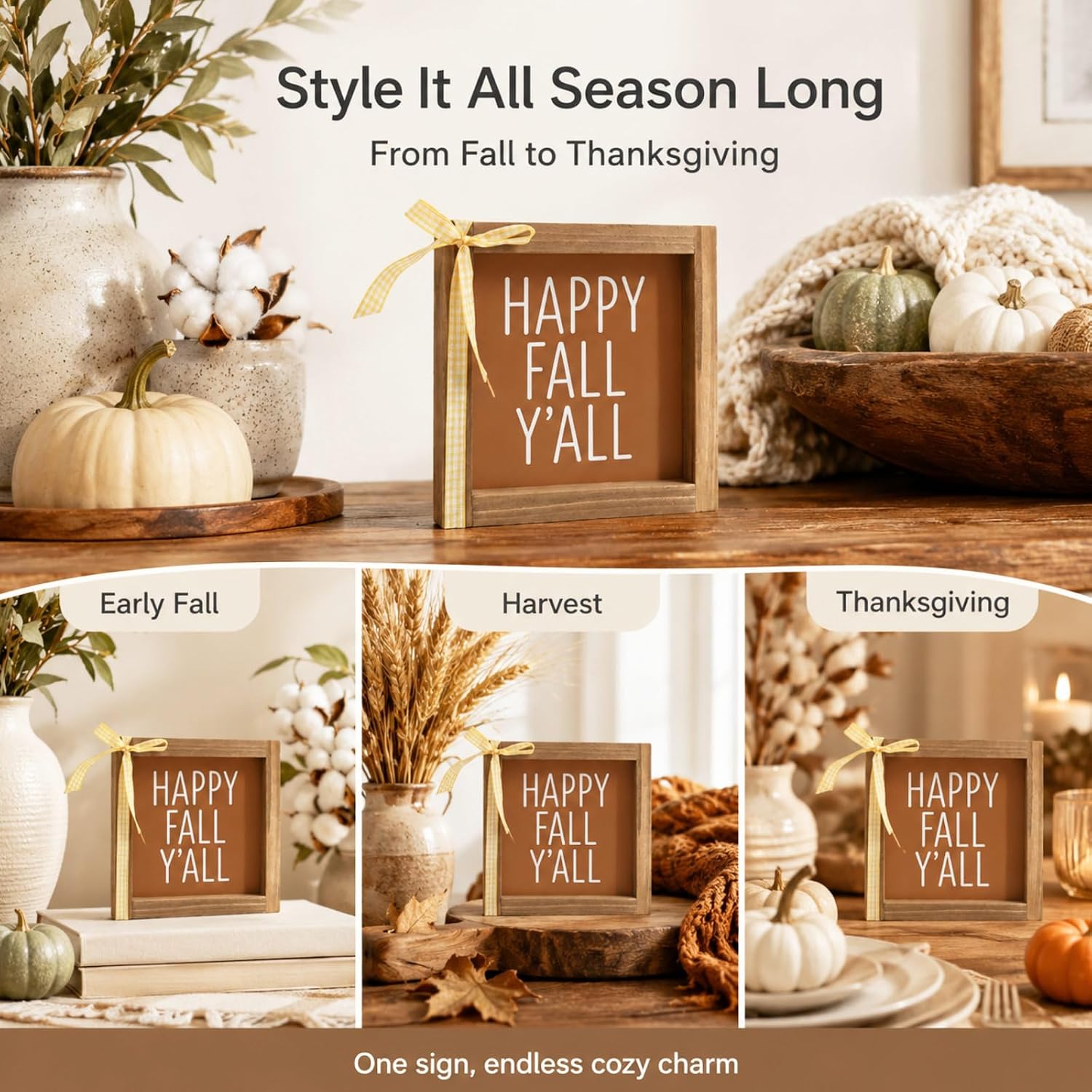 Happy Fall Yall Sign, Home Decor Indoor for Table, Wall, Shelf