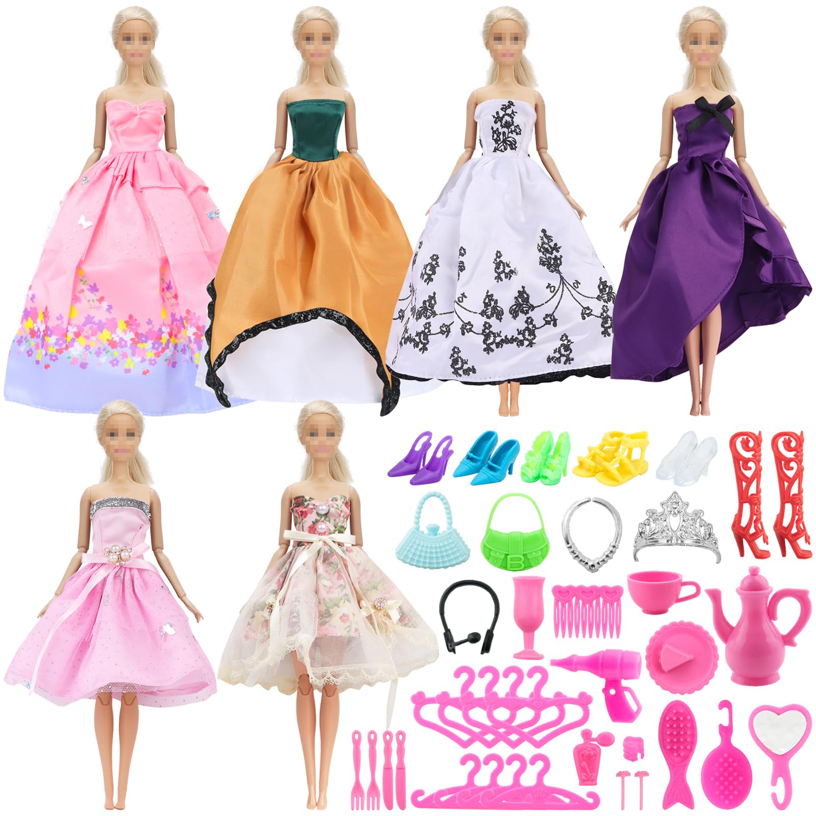 SOTOGO 56 Pieces Doll Clothes and Accessories for 11.5 Inch Girl Dolls Happy Wedding Playset Include 6 Sets Handmade Dolls Outfits Fashion Dresses 50 Pieces Dollhouse Accessories