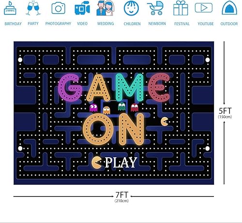 Miniatura 5 de Videojuego en telón de fondo para niñas y niños, laberinto de fotografía de fondo de 7 x 5 pies, luces coloridas, juego en suministros de fiesta de