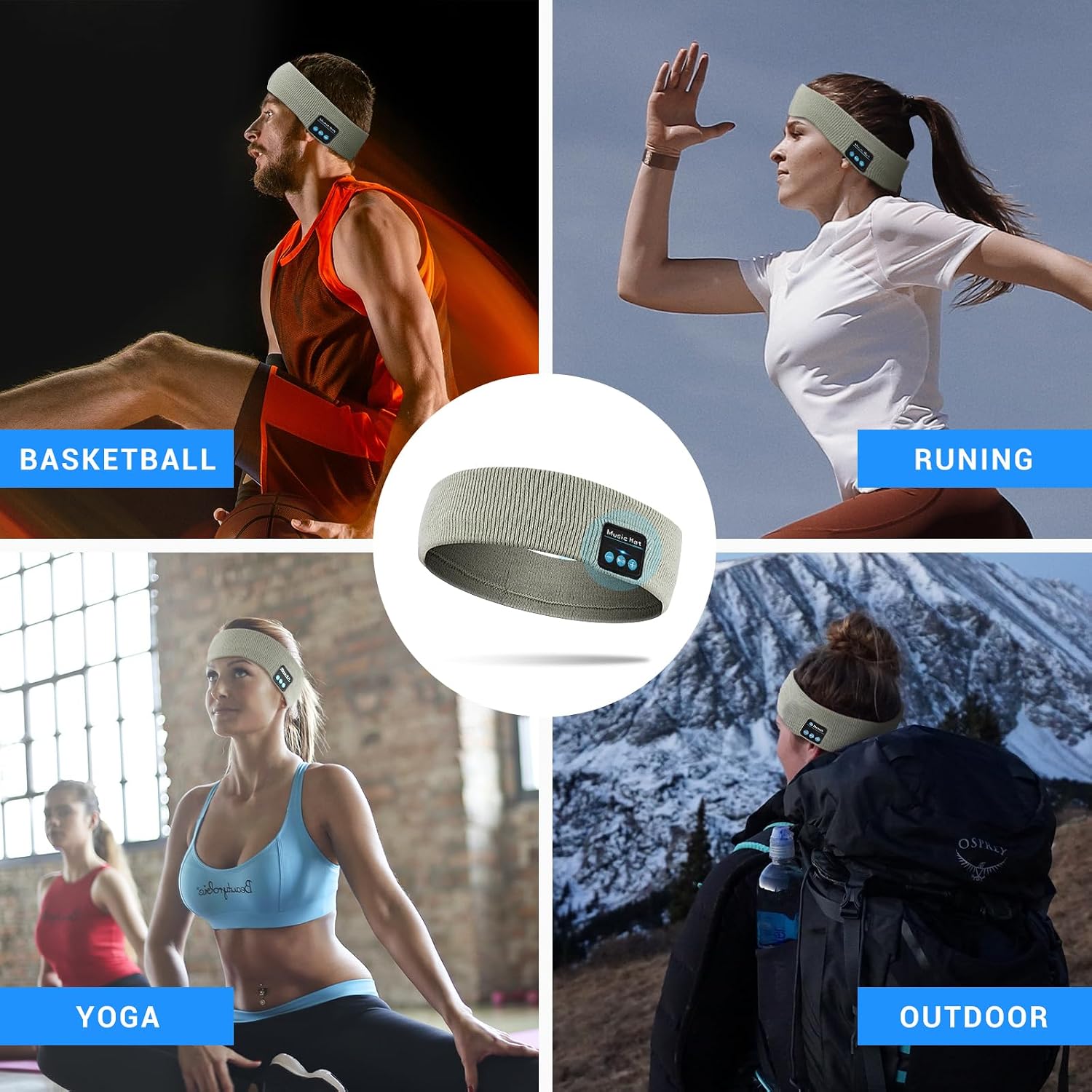 Sleep Headphones Bluetooth Headband, Sports Headband Headphones with HD Stereo Speakers, Wireless Sleeping Headphones for Workout, Travel, Meditation Unique Gifts(Grayish White)