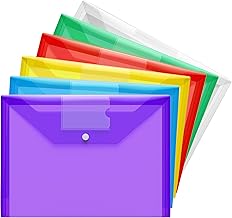Plastic Wallets - A4 Folders for Paperwork A4 Document Files Folder Plastic Popper Wallets with Pocket, Pack of 6