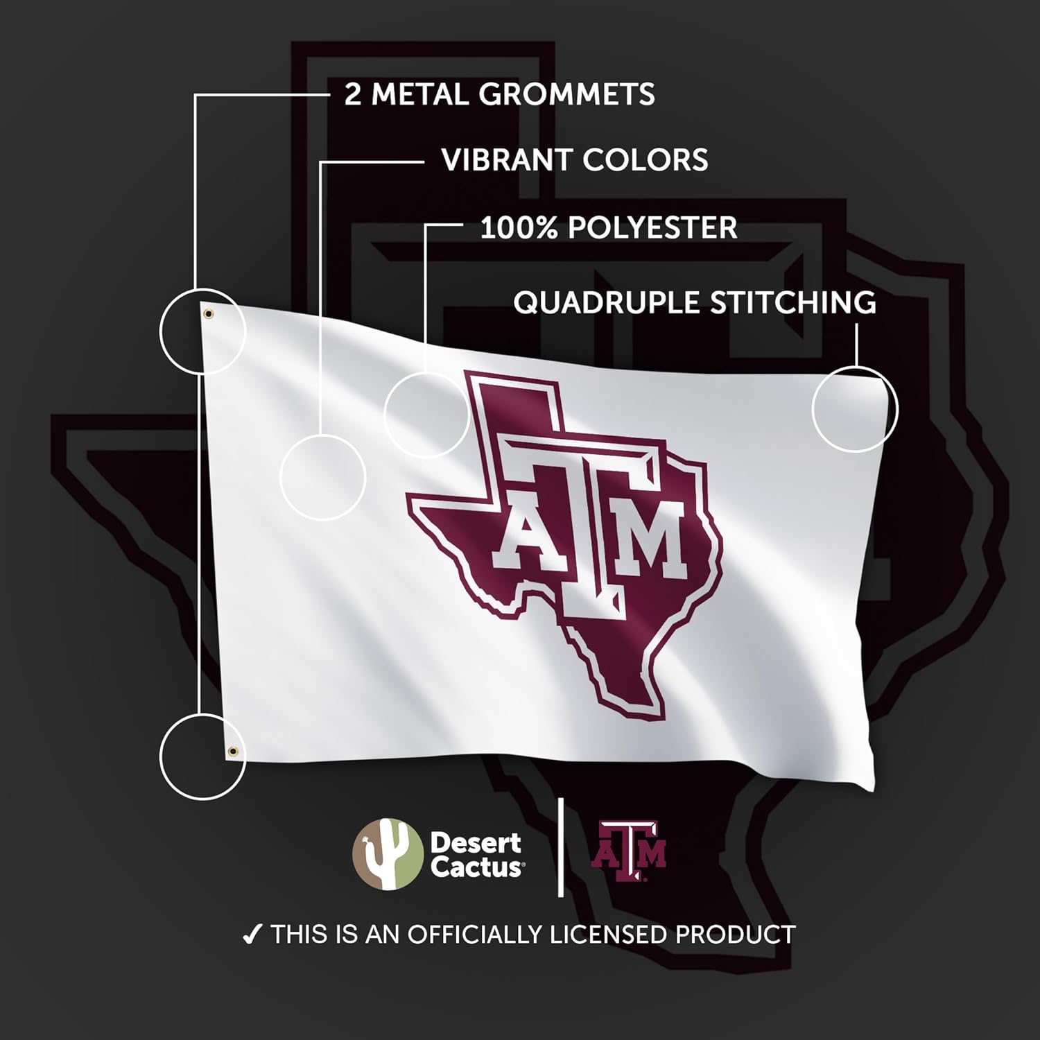 Desert Cactus Texas A&M University 100% Polyester Indoor Outdoor 3x5 feet Banner Aggies TAMU (Flag 1B) - Image 4