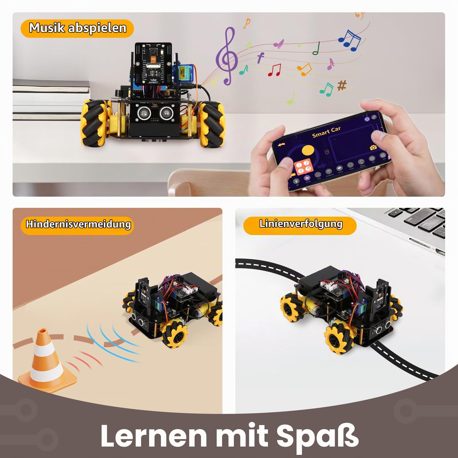 ACEBOTT Roboter Spielzeug für Kinder, Roboter Kinder mit 3-MP-Kamera, kompatibel mit Arduino und Scratch, App und Fernbedienung, Geschenk für Jungen, Mädchen, Jugendliche und Erwachsene