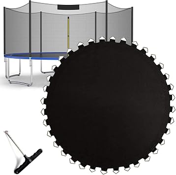Trampoline Mat 8ft 10ft 12ft 13ft 14ft, Trampoline Replacement Jumping Mat with V-Hooks, Trampoline Accessories Spares with Spring Puller, Water-Resistant