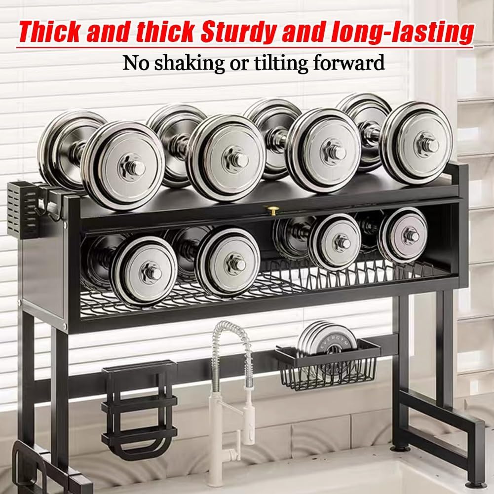 Multifunctional Countertop Sink Above Dish Organizer, Kitchen Sink Cutlery Draining Rack, Large Capacity Cutlery Drying Rack with Cabinet Door for Home Kitchen Sinks(Black,65cm(25.6in))