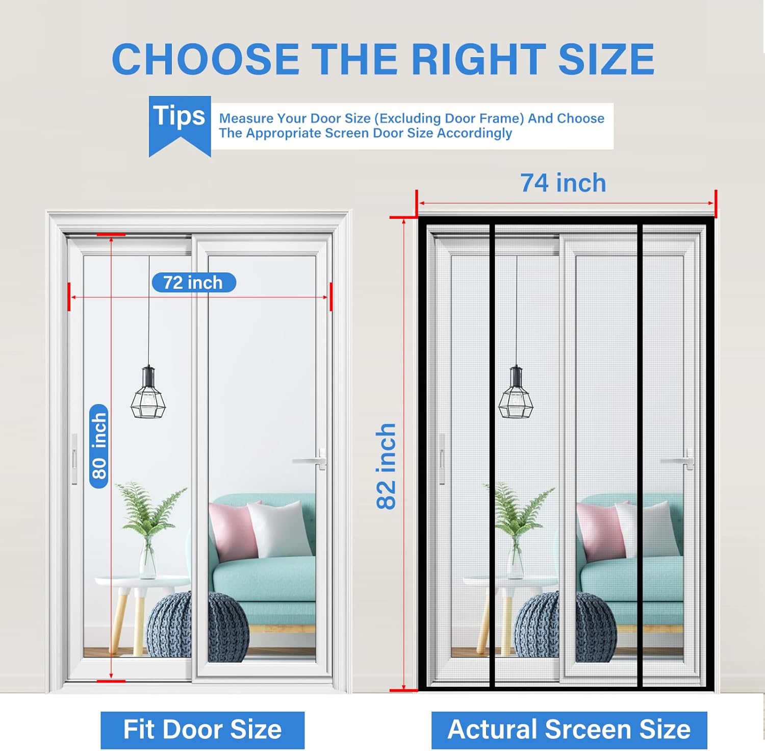 Magnetic Screen Door Upgraded PET Mesh Stronger Than Fiberglass and Polyester,Hands Free,Keeps Bugs Out,Pet & Kid Friendly,Suitable for Sliding Door,Large Patio Door and French Door-72''x80''