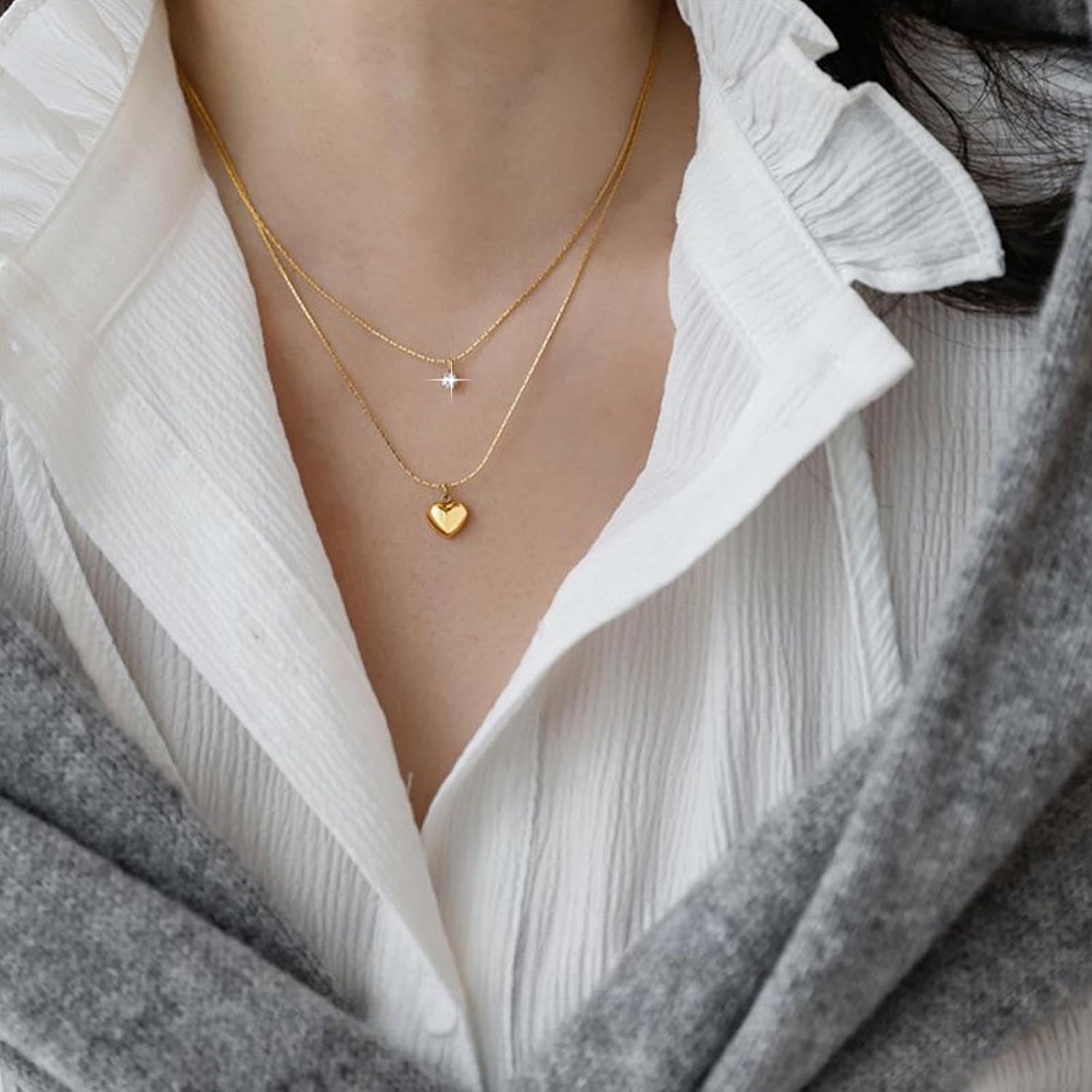 Vintage Layered Heart Love Necklace Crystal Dot Choker Necklace Heart Love Pendant Necklace Tiny Love Heart Necklace Gold Layering Chain Necklace Jewelry for Women - Image 2