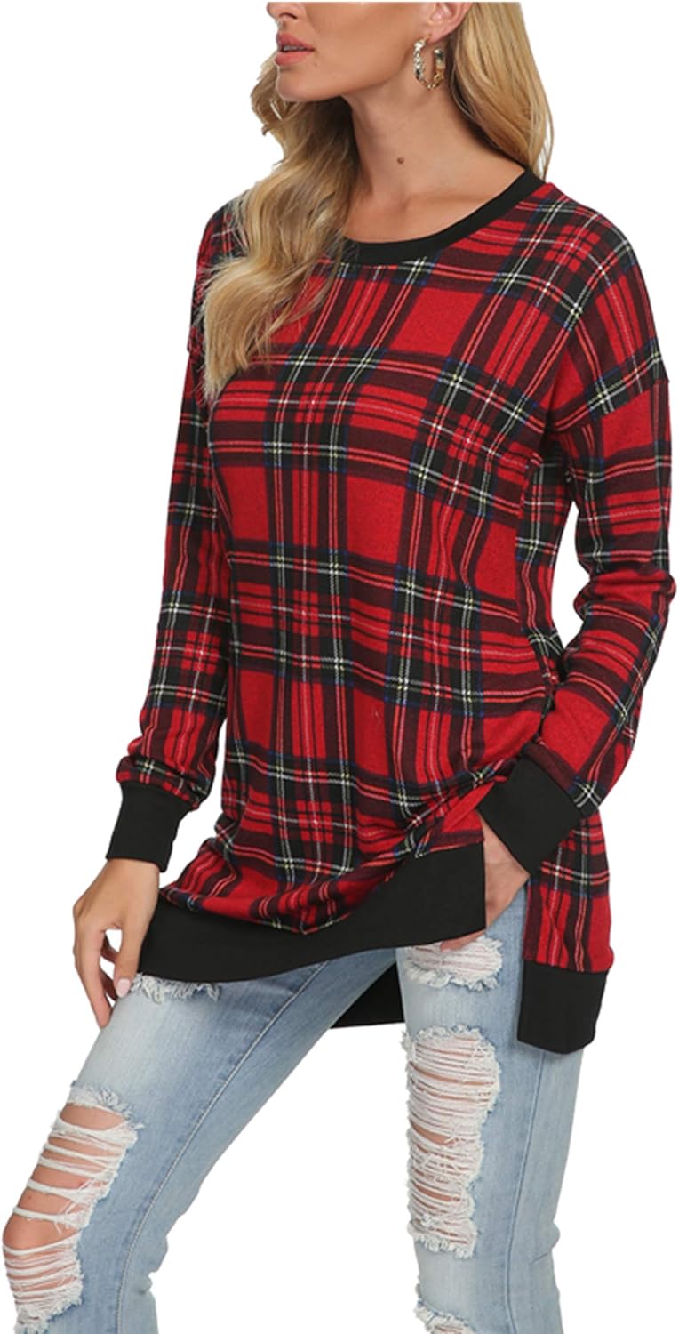 levaca Fall Long Sleeve Shirts for Women 2024 Loose Casual Dressy Tunic Tops to Wear With Leggings Christmas Red M - Image 4