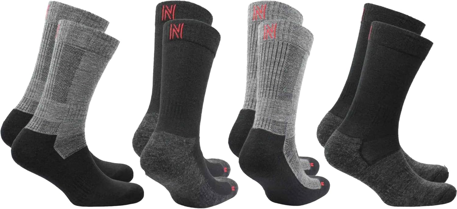 NORFOLK Leonardo Hiking, Trekking Merino Wool Mid Weight Cushioned Crew Socks, for Men and Women, 4 pack