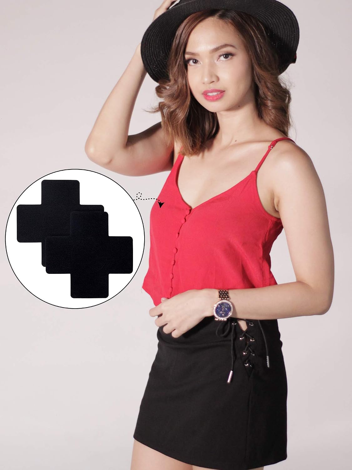 50 Pairs Nipple Cover Pasties Disposable Nipple Covers No-Show Satin Breast Petals Stickers Self Adhesive Petal Bra Pasties for Women Black