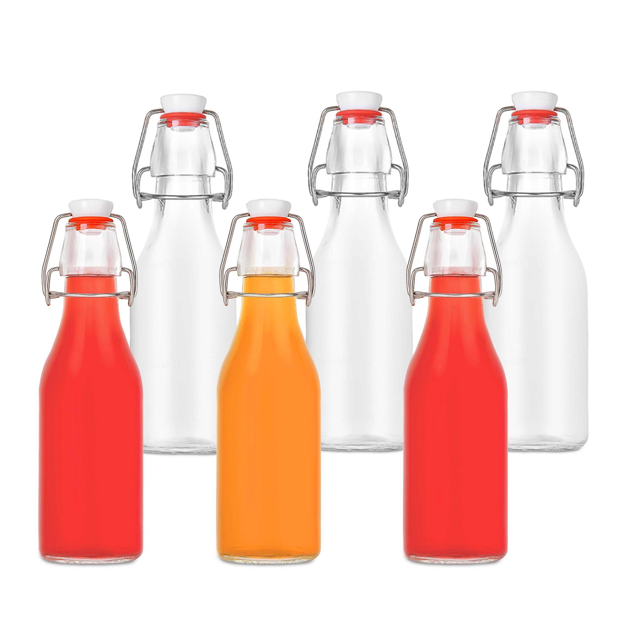 Relaxdays filling bottles, set of 6, 250 ml, wire swing top, glass bottle for oil, vinegar, liqueurs, juice, clear