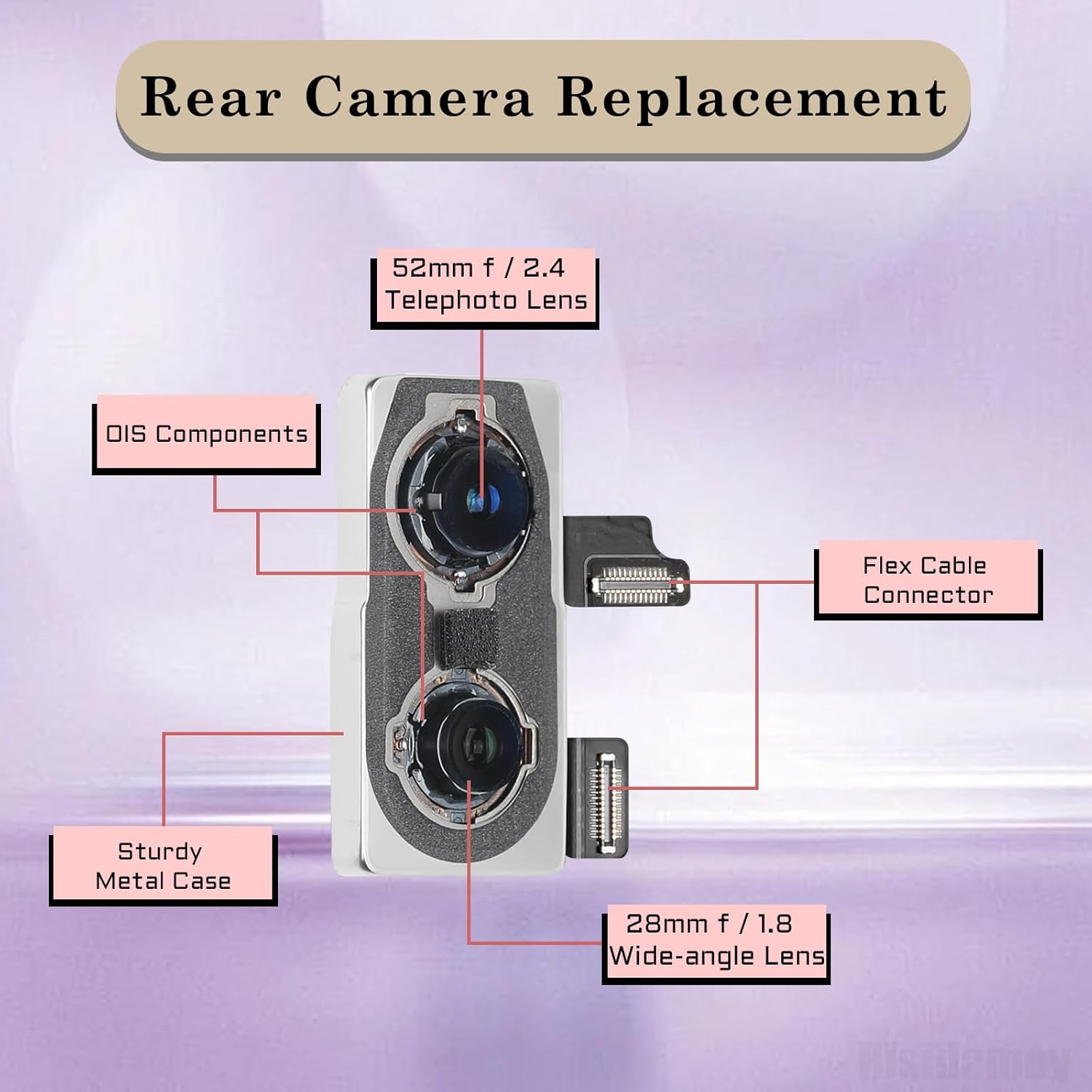 for iPhone Xs/Xs Max OEM Main Back Rear 12MP Camera Replacement Dual Optical Image Stabilization Smart HDR for Photos Metal Case Flex Cable Connector Repair A1921 A2101 A2102 A2103 A2104