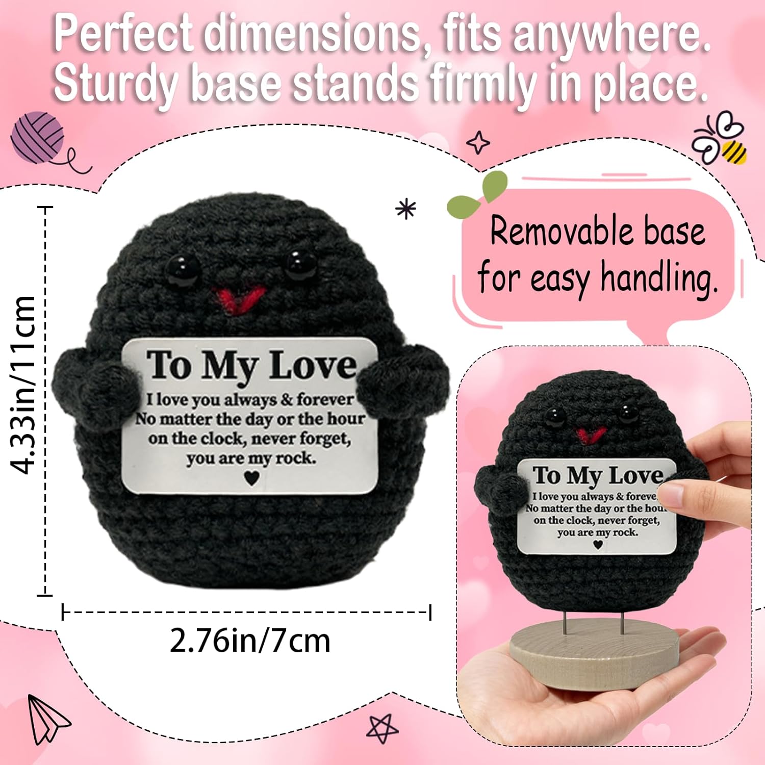 Valentines Day Gifts Decor, I Love You Gifts for Him Her, Handmade Crochet Rock, Anniversary Wedding Gifts for Boyfriend Girlfriend, Romantic Husband Wife Birthday Gift Ideas for Couples - Image 4