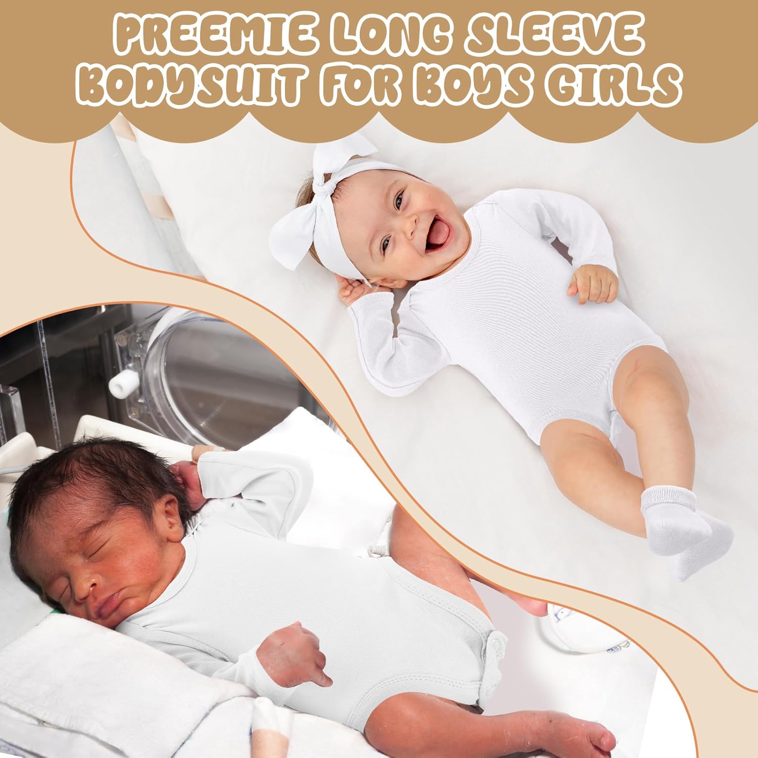 Glitopper 5 Pack Preemie Long Sleeve Bodysuit Preemie Layette Set Bodysuit Socks Set for Boys Girls NICU Gift