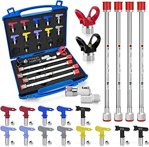 21-Piece Airless Paint Sprayer Tip Extension Pole Set with Nozzles and Swivel Joint