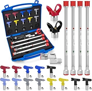 3600 PSI,21-teiliges Set mit Airless Spritzlackzubehör, einschließlic mit 13pcs reversiblen Airless Düsen, Luftloser Lackstrüber Verlängerungsbaget 30cm, 2-Düsenkopfschutz und 1-Schwenkgelenk