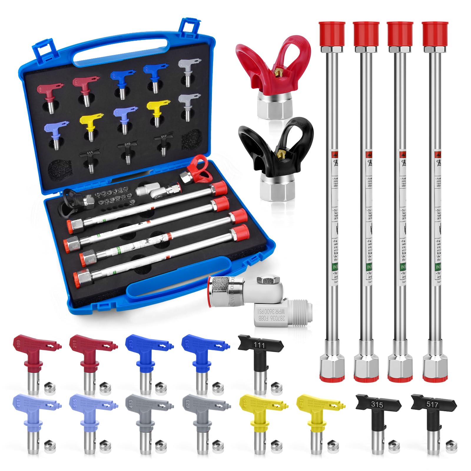 Conjunto de Accesorios de Pistola de pulverizador de Pintura sin Aire de 21 Piezas con Puntas de pulverización Reversibles de 13 Piezas, Varita de extensión de pulverizador de Pintura de 30 cm