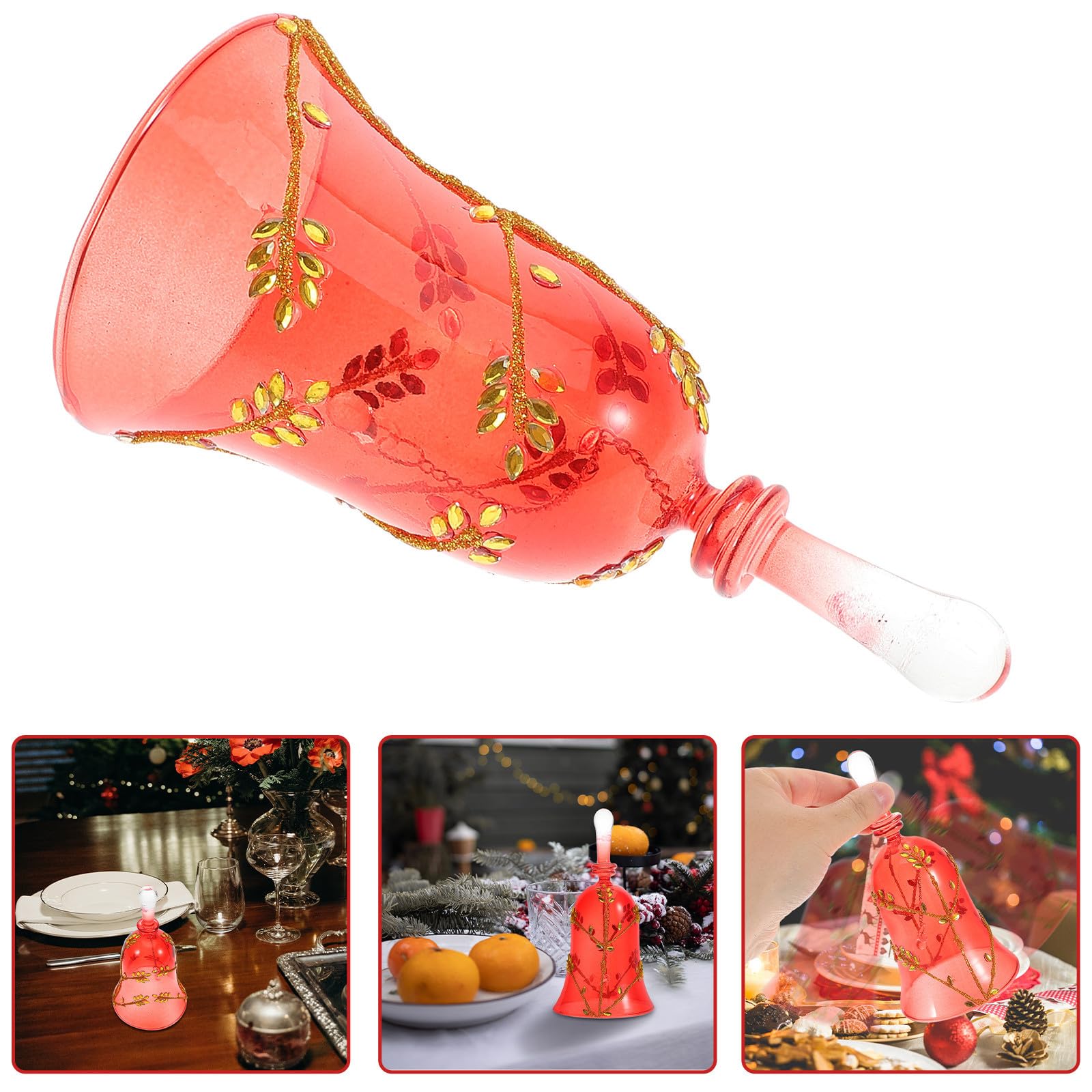 TOYANDONA 4 Piezas Campana de Mano de Vidrio Rojo para Cena Navideña,