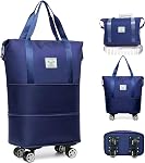 Foldable Duffel Bag with Detachable Rolling Wheels, Large Carry-On Luggage for Travel, Gym, Camping, Business Trip, Expandable Rolling Duffel (Purple)