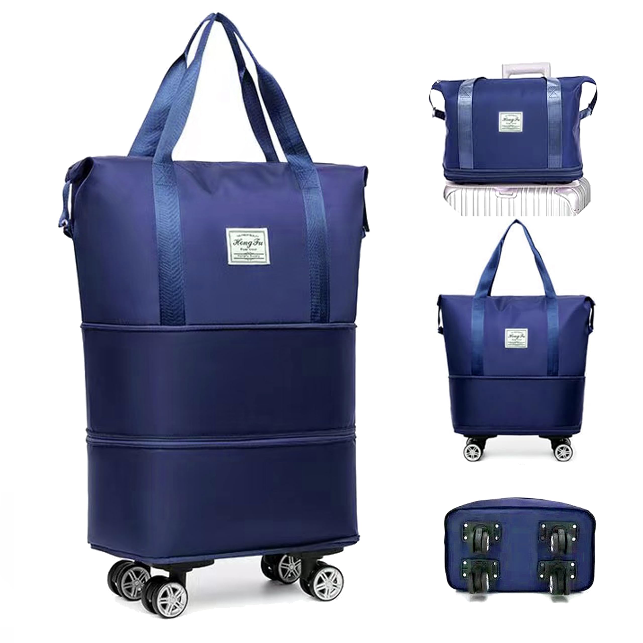 AdashinHoo Expandable Foldable Duffel Bag with Detachable Rolling Wheels, Large Carry-On Luggage for Travel, Gym, Camping, Shopping, Business Trip (