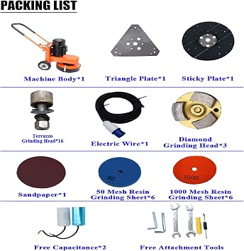 Hand-push Cement Ground Grinder Epoxy Floor Grinding Machine Concrete Cement Ground Grinding Polisher Adjustable Floor Surfacing Grinder 220V