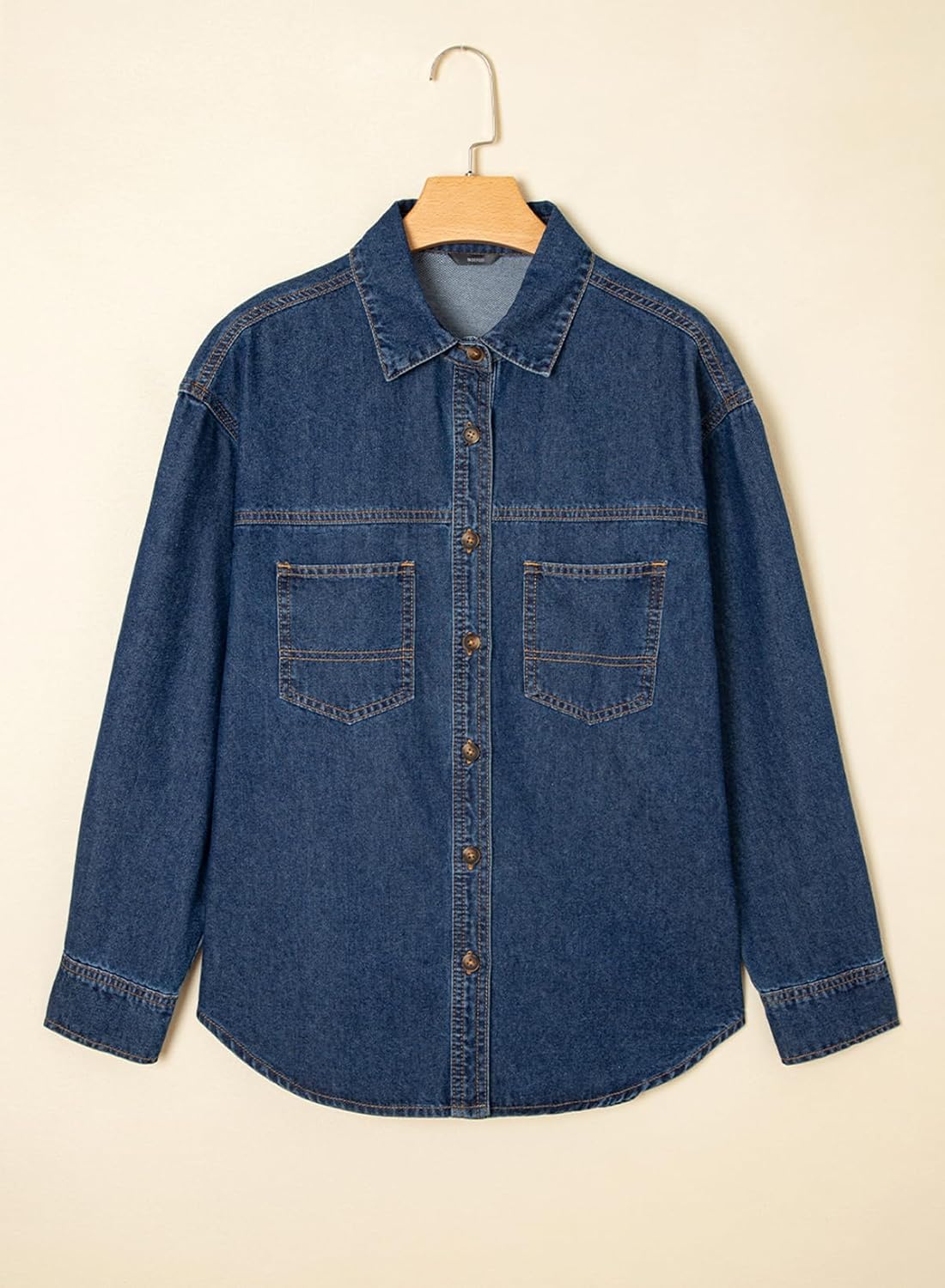 Sidefeel Women Denim Shirts Oversized Long Sleeve Button Down Blouse V Neck Casual Top Shackets - Image 5