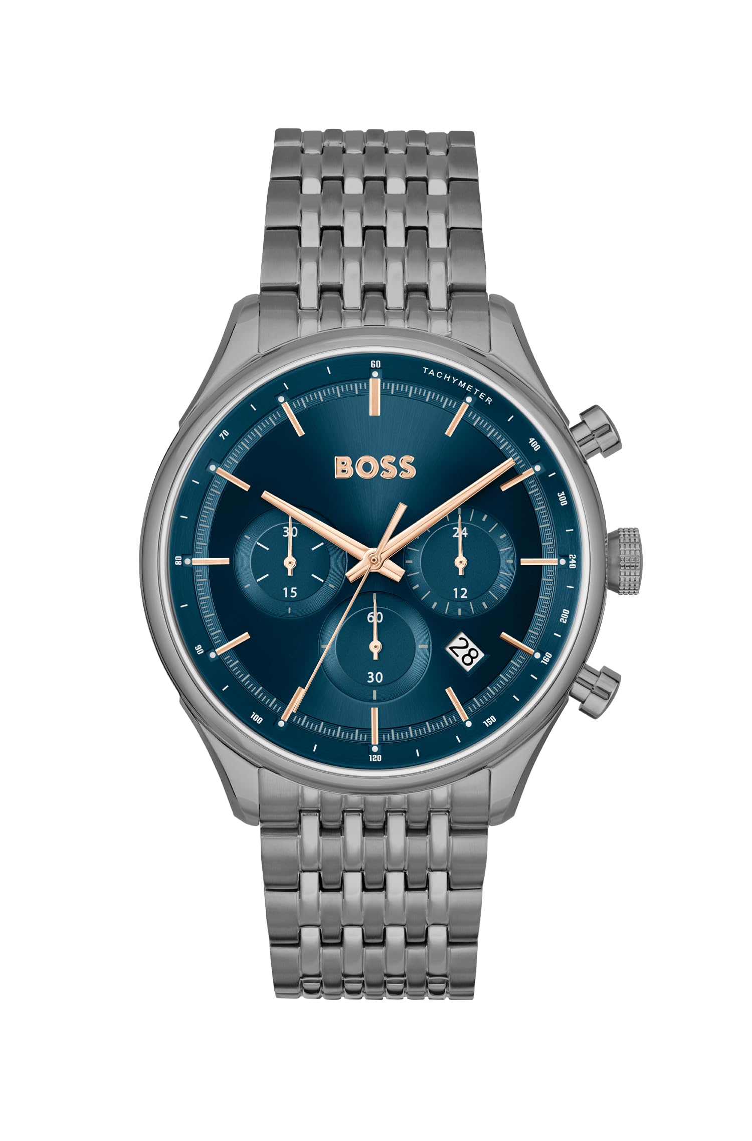 BOSS Gregor Qtz Fashion Chrono Blue Round Dial Mens Watch|Ionic Plated Grey Steel Material|Grey Color Band - 1514083 (B0CFVQW8S2) Amazon Price History, Amazon Price Tracker