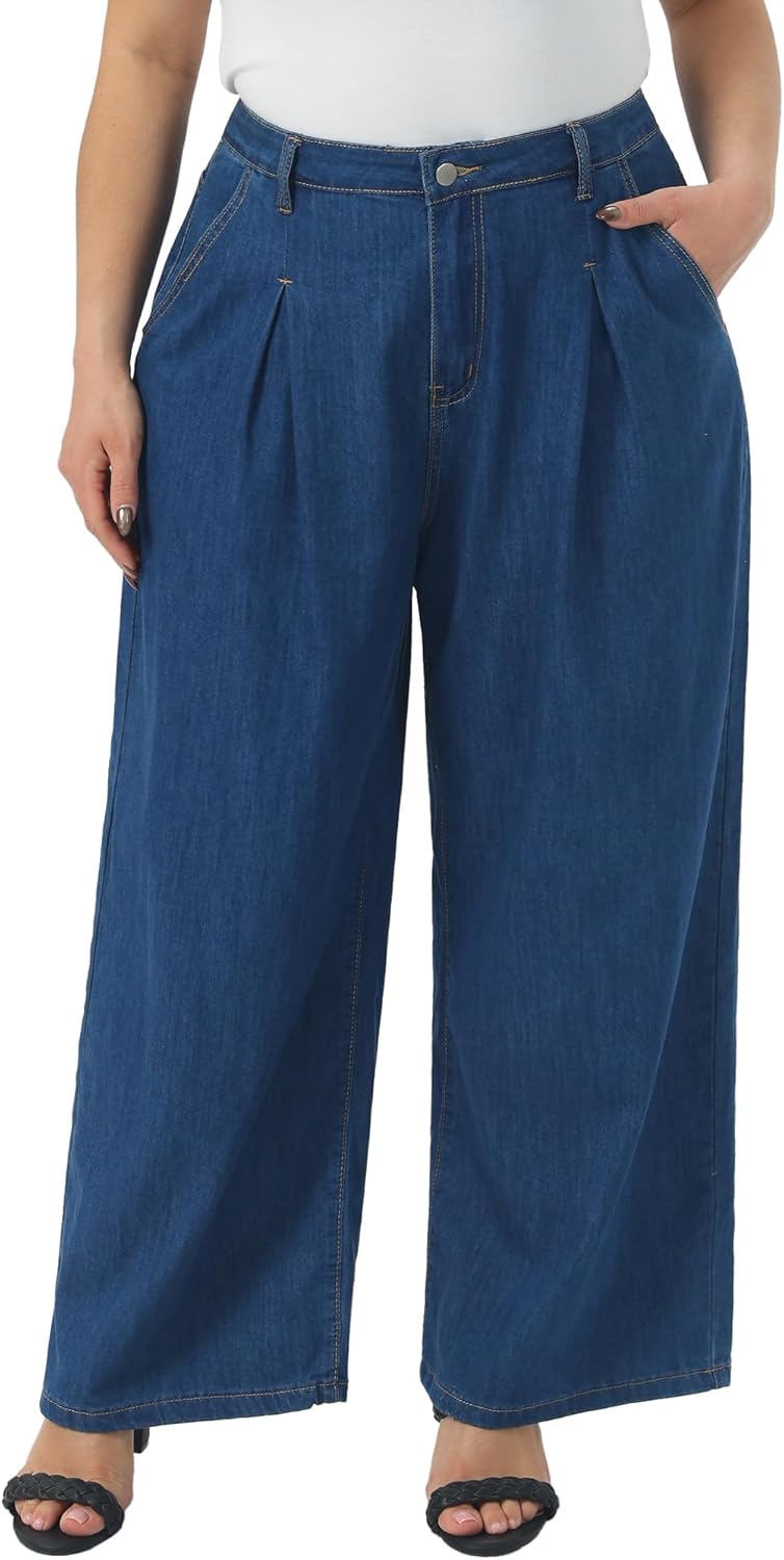 Agnes Orinda Plus Size Women's Wide Leg Jeans High Waisted Loose Stretchy Y2K Trousers Denim Pants