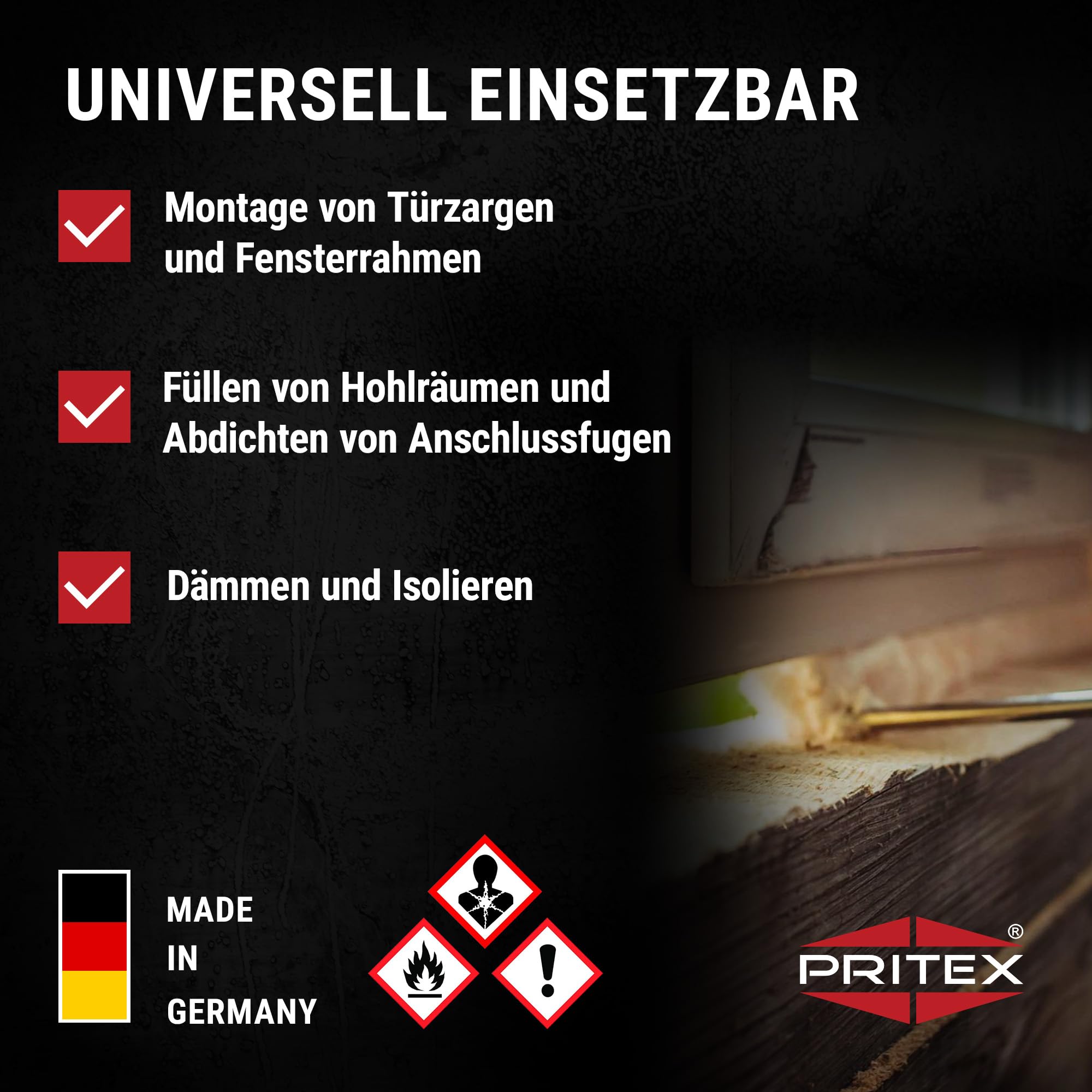 PRITEX 2K Montageschaum 400ml, Zargenschaum mit Aussprührohr