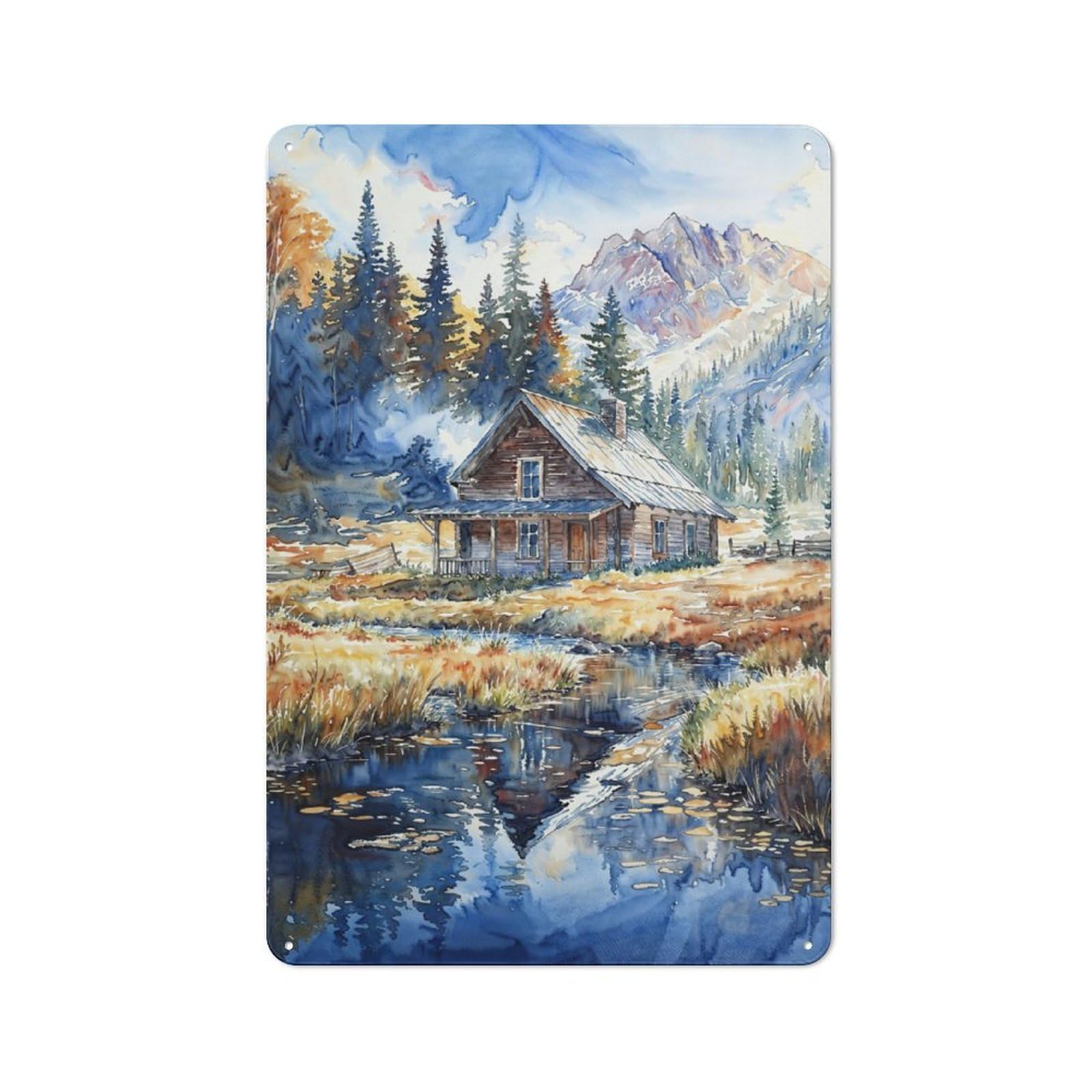 Junmoney Cabin Serenity Vintage-Inspired Tin Sign 30X20cm For Garage Or Workshop, For Garage, Workshop And Man Cave Decoration