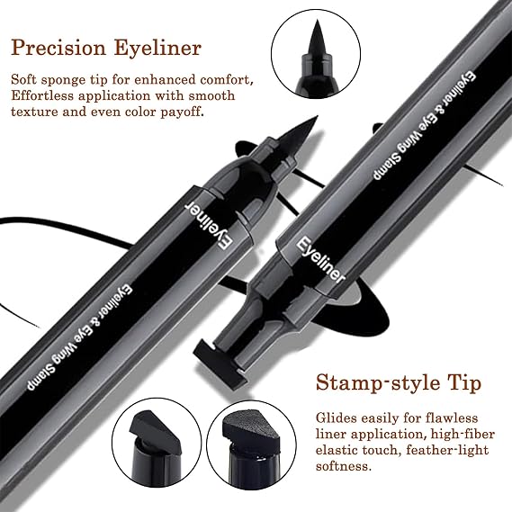 Black Dual-Ended Liquid Eyeliner Pen with Pointed Tip and Wing Stamp