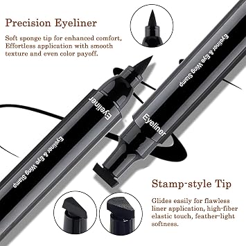 Black Dual-Ended Liquid Eyeliner Pen with Pointed Tip and Wing Stamp