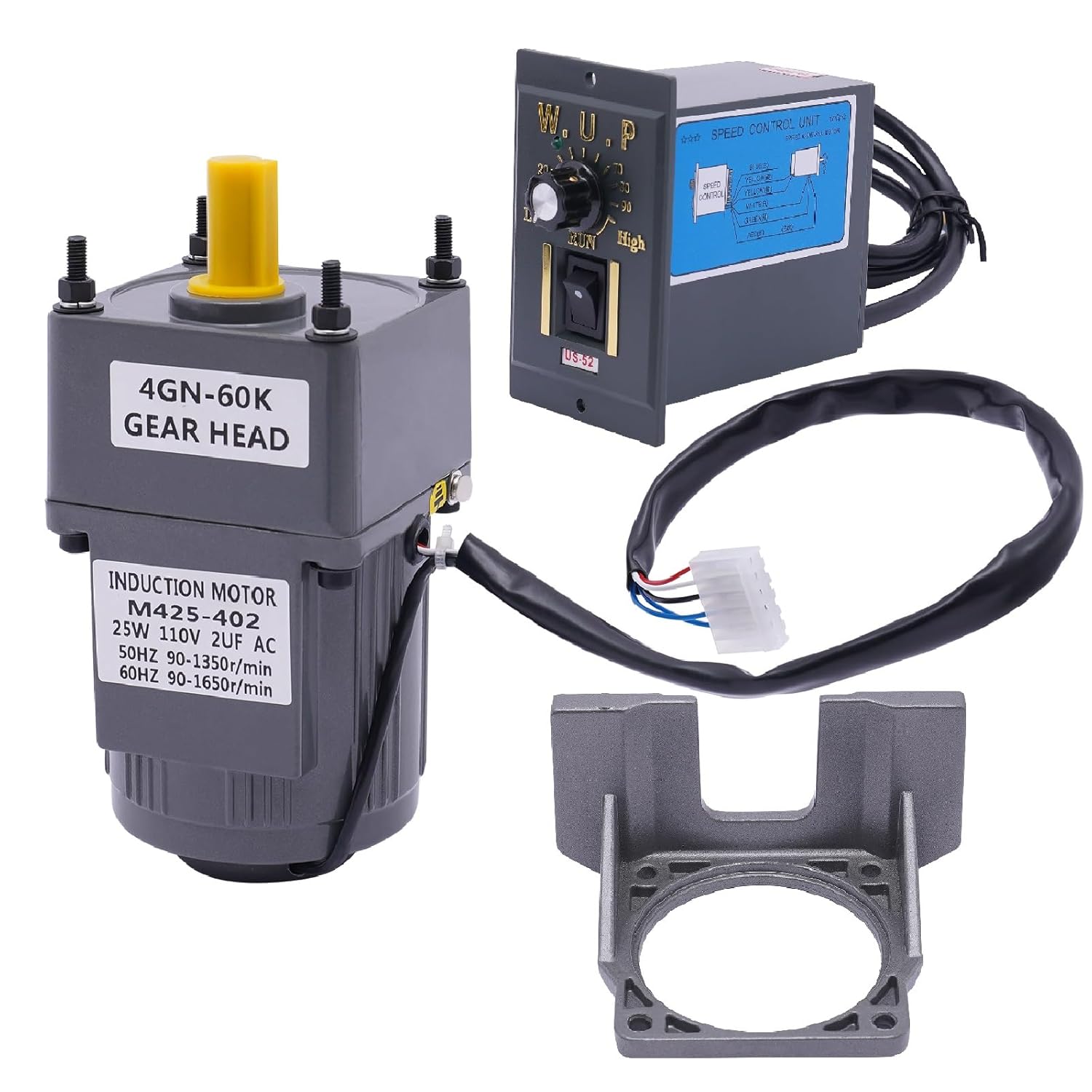 AC High Torque Motor 25W 110V 50/60HZ Variable Speed Motor with Controller, 90-1350rpm AC Gear Motor High Torque with Speed Controller, Electric Single-Phase Motor (25W 60K)