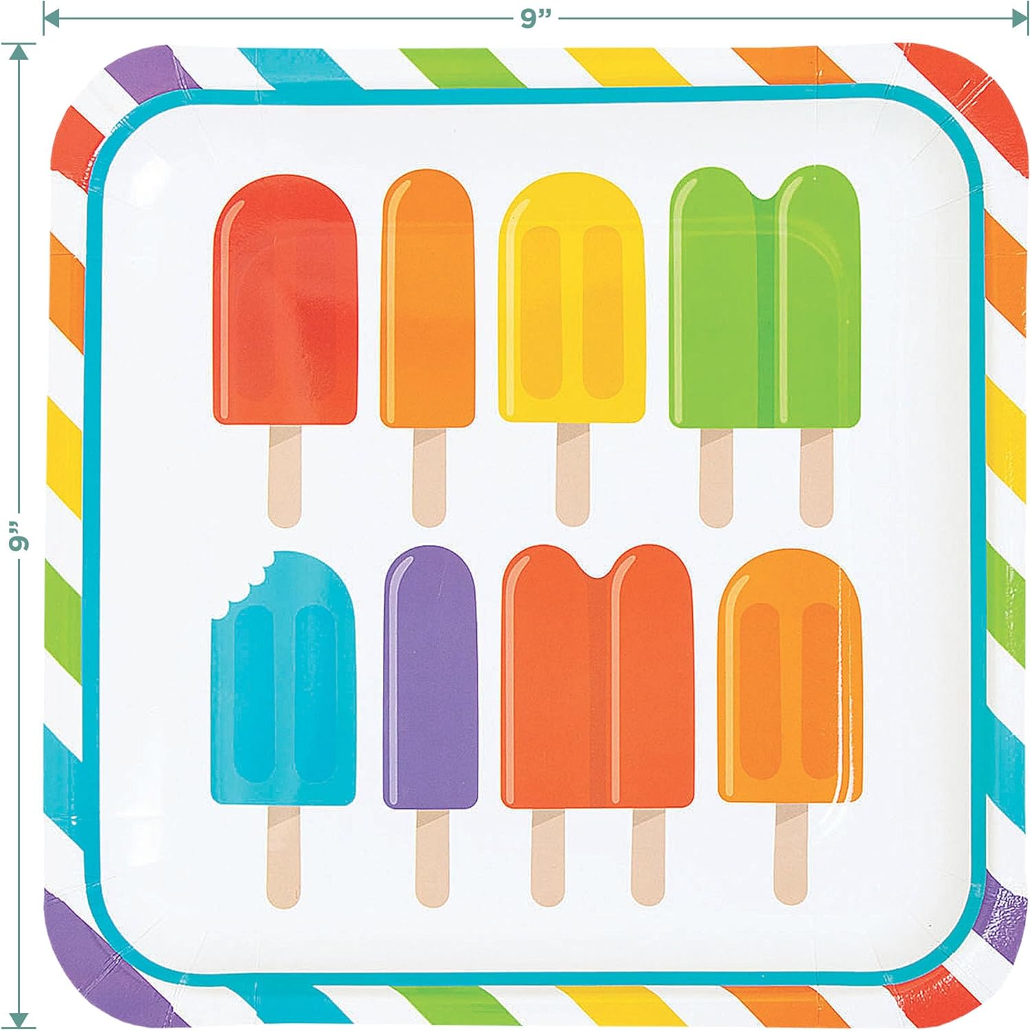 HOME & HOOPLA Ice Pop Party Supplies - Popsicle Dinner Plates and Napkins - For Summer Birthday, 4th of July, or Pool Party (16 Plates & Napkins)