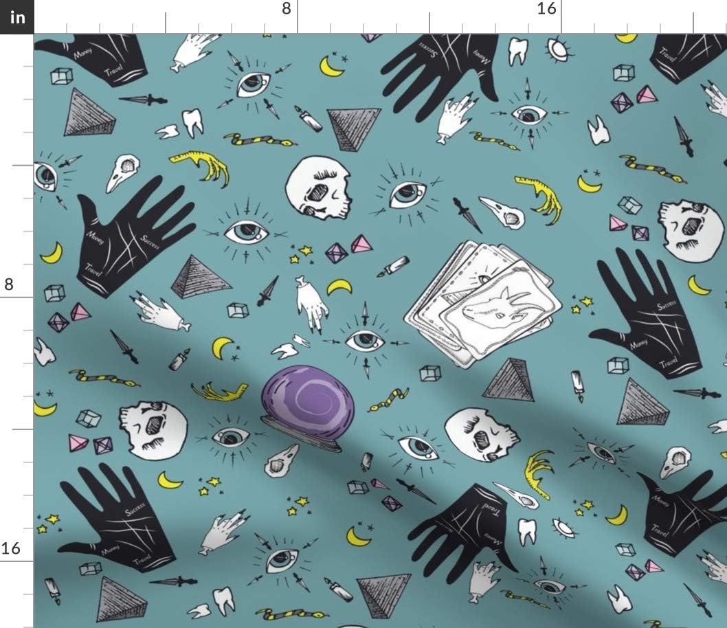 Spoonflower Fabric - Spells Blue Fun Scary Spooky Witch Halloween Kids Witchcraft Printed on Petal Signature Cotton Fabric by The Yard - Sewing Quilting Apparel Crafts Decor
