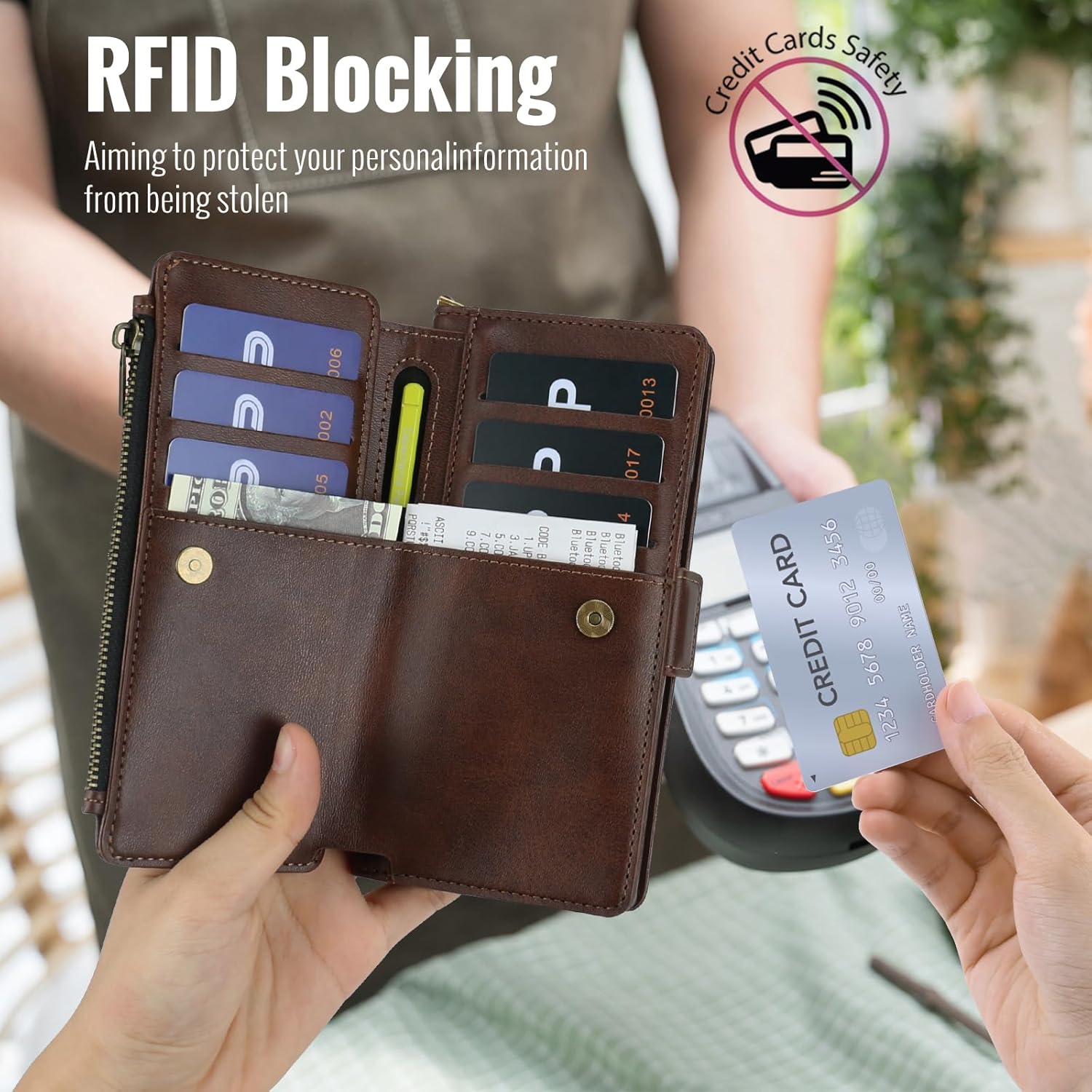 ASAPDOS for Samsung Galaxy Z Fold 6 Wallet Case with S Pen Holder,PU Leather Strap Wristlet Flip Case with Magnetic Closure[S-Pen Fully Compatible],Card Holder[RFID Blocking] and Kickstand Coffee