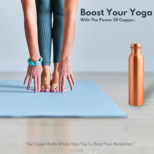 Vista 12 de Botella de agua de cobre puro de 34 onzas – Recipiente de cobre ayurvédico a prueba de fugas hecho a mano para agua potable – sin BPA, salud