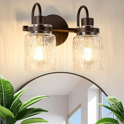 Miniatura 13 de 3 Luces de Tocador de Baño, Accesorios de Iluminación de Baño en Bronce Aceitado con Pantalla de Vidrio Marteleado para Mesa de Maquillaje, Sobre