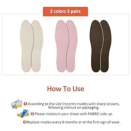 Sintege 3 Pairs Breathable Shoe Insoles Inserts Soft Cushioning Double-Layer Latex Foam Perforated Replacement Insoles for Men 7-11 Woman 2-8(Beige,Pink,Brown)