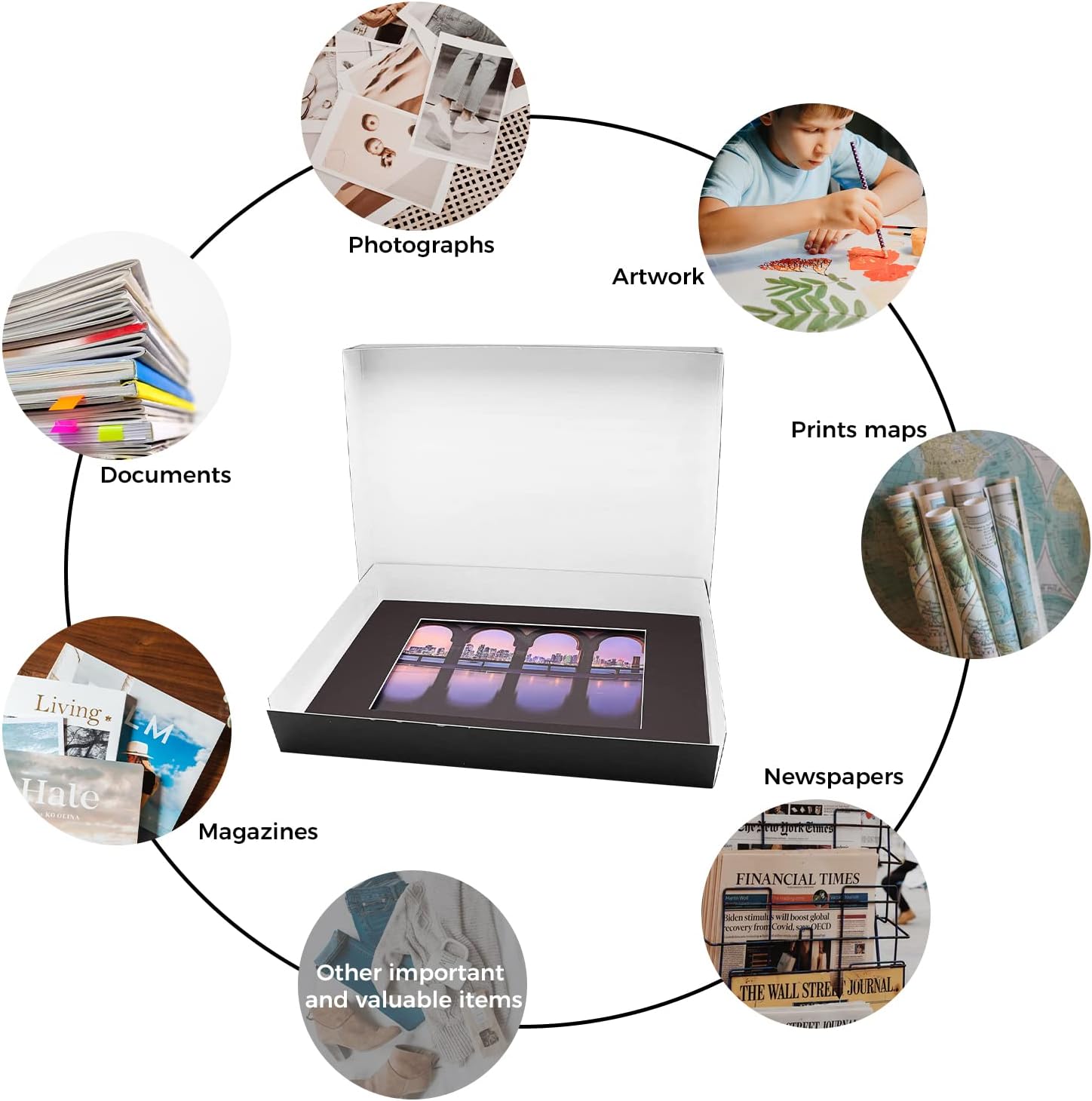 Lineco, 16x20x3 Black Museum Archival Storage Box, Drop Front Design. Acid-Free with Metal Edge. Protects Picture Longevity, Organize Photos, Documents, Crafts, DIY.