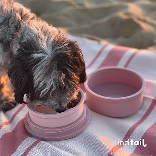 Miniatura 7 de KindTail Cuencos de viaje para perros, juego de 2 platos portátiles para alimentos y agua para mascotas con tapa y asa, cada recipiente anidable