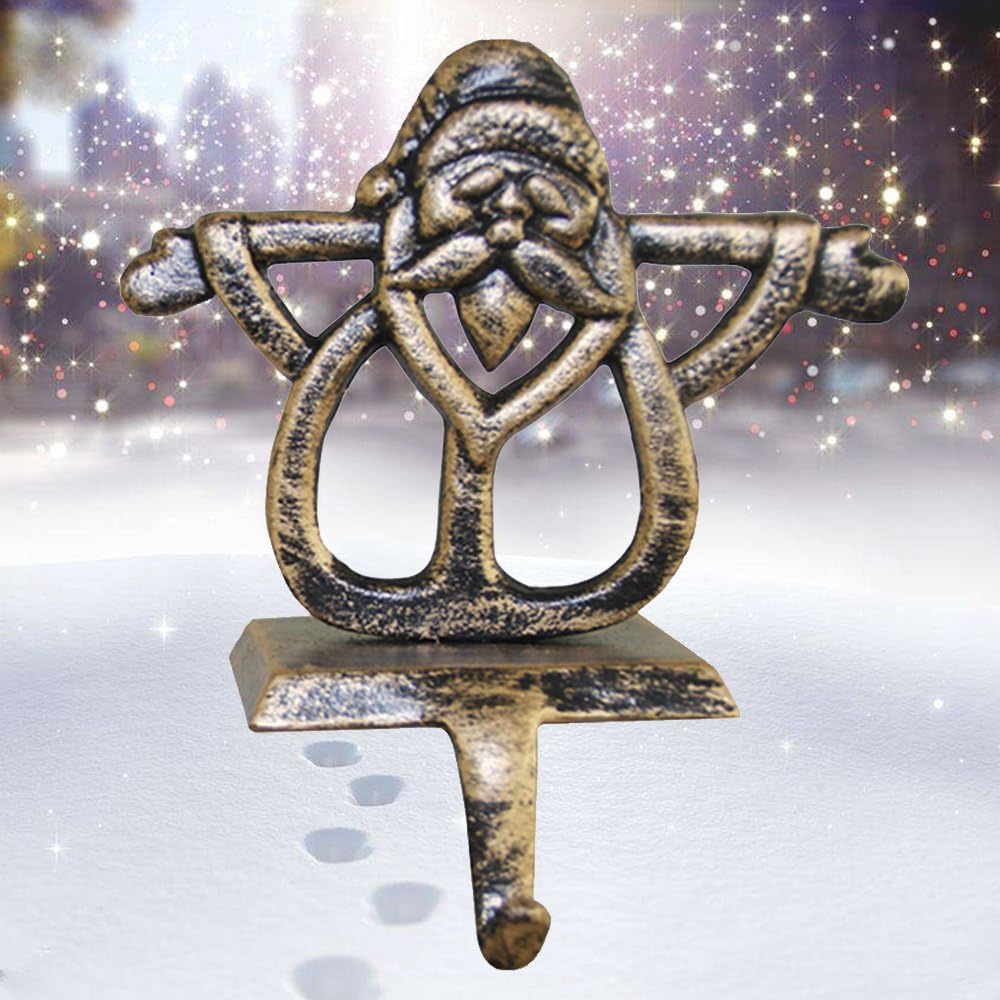 ODOMY Christmas Stocking Holders for Fireplace Mantle Stocking Hook Hangers Metal Snowman Reindeer Santa Snowflake Holder Indoor Vintage Christmas Decorations (Santa)