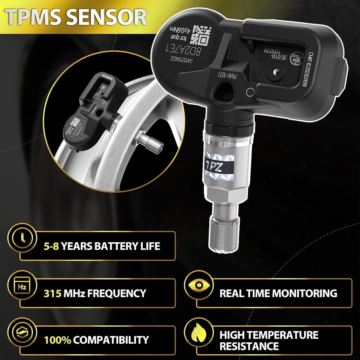1PZ SN8-N2E 4PCS TPMS Sensor PMV-C015 Fit for Toyota 4 Runner Camry RAV4 Lexus Series, 315MHZ Tire Pressure Monitor System Sensor Replace for 4260748010, PMV-E000