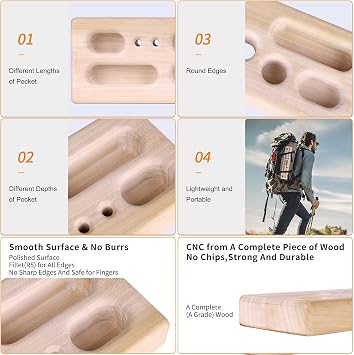 Compact Portable Fingerboard as Rock Climbing Training Boards with Edges and Pockets, Portable Climbing Hangboard as Rock Climbing Finger Strengthener Training Indoor and Outdoor (CJ-HB2055)