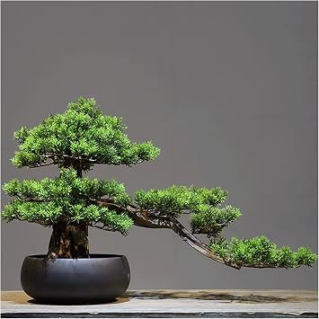 Fake Plants Artificial Welcome Pine Bonsai,13 Inch Zen Micro Landscape Ornament,Fake Trees for Conference Room Exhibition Hall Rackwith Cleaning Brush Bonsai Tree