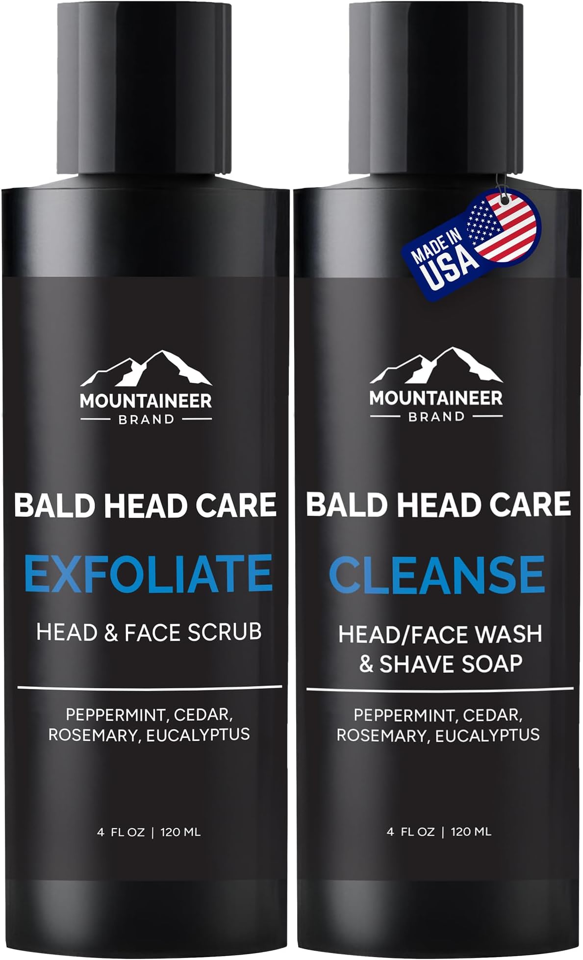 Mountaineer Brand Bald Head Exfoliator & Shampoo (Cleanse) | Fresh & Natural Scent | Bald Head Care for Men | Made in WV | Exfoliating Scalp Scrub | Hydrating Soap & Wash | 4oz