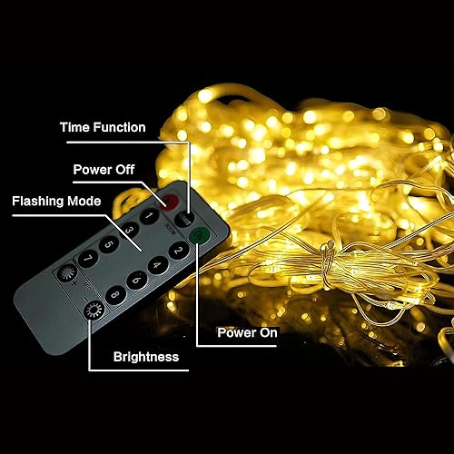 Miniatura 4 de poripori Guirnalda de 300 luces LED para cortina, luces parpadeantes para dormitorio con 8 modos de iluminación, luces de Navidad USB para fiesta,