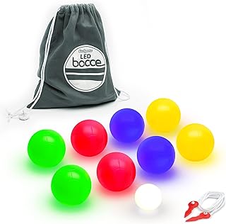 LED Bocce Ball Game Set - Includes 8 Light Up Bocce Balls, Pallino, Case and Measuring Rope - Choose 85 mm or 100 mm