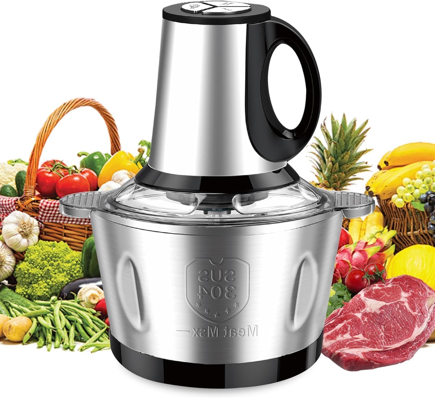 EOXCIIU Food Processor & Chopper, 600W 3-Speed 2L Stainless Steel Bowl